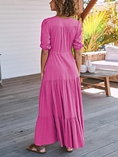 cheap Casual Dress-Women&#039;s Maxi Dress Casual Dress Swing Dress A Line Dress Casual Vacation Daily Regular Fit Plain Short Sleeve V Neck Black Navy Blue Fuchsia Green Summer