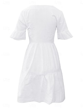 preiswerte Abschlusskleider-Damen Minikleid Weißes Kleid Casual kleid Rüschenkleid Kleid mit Puffärmeln Basic Brautkleider schlicht Urlaub Täglich Regular Fit Glatt Ärmellos V Ausschnitt Weiß Gelb Blau Sommer