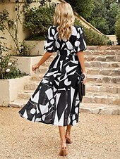 tanie Sukienka Sztuka i Design-Sukienka midi dla kobiet gorsetowa sukienka sukienka w kształcie litery A wakacyjna casual codzienna wakacyjna regularna z grafiką krótki rękaw dekolt w serek czarna jasna zieleń czerwona niebieska