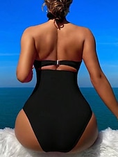 billiga One-piece-baddräkter-Kvinnors baddräkter en del monokini baddräkter rygglös mage kontroll hög midja smal semester strandkläder enfärgad halterneck ärmlös baddräkt