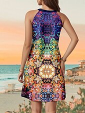 olcso Boho ruhák-Női Mini ruha hétköznapi ruha Szüret Alkalmi Napi Normál Boho Ujjatlan Terített nyak Sötétkék Nyár
