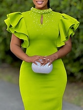 voordelige Bodycon uitgaansjurkjes-Dames Halflange jurk Gala jurk Feestjurk Satijnen Jurk Bruiloft gast jurk Elegant Formeel Feest Bruiloft gast Verloving Normale pasvorm Effen Korte mouw Coltrui Zwart Wit Blozend Roze Rood Zomer