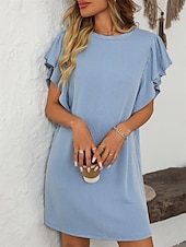 voordelige T-shirt-jurken-Dames Mini-jurk Casual jurk Mini-jurk A lijn jurk Basic Verjaardag Vakantie Werk Casual Ruim Passend Streep Katoenen stof Korte mouw Strakke ronde hals Blozend Roze Hemelsblauw Groen Khaki Zomer Lente