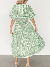 olcso Alkalmi virágos ruhák-Női Midi ruha hétköznapi ruha Boho elegáns ruhák Boho ruha Csehország Szüret Stílusos Vakáció Hétköznapi Napi Normál Csík Rövid ujjú V-alakú Fekete Világoszöld Világoskék Nyár Tavasz