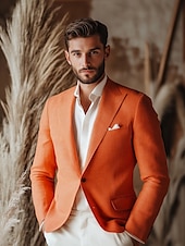 economico Blazer di lino-Giacca blazer in lino sportiva moda casual estivi a tinta unita gialla arancione beige adattamento standard monopetto a un bottone