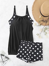 cheap Tankinis-Women&#039;s Swimwear Bikini 2 Piece Boy Leg Swimsuit Backless Slim Vacation Beach Wear Polka Dot U Neck Sleeveless Bathing Suits