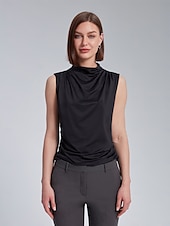 economico Bluse e camicie-Per donna Tinta unica Vacanza Ufficio Lavoro Senza maniche Nero Bianco Arricciato A lupetto Senza Maniche Elegante Casual Quotidiano Collo Alto Estate Primavera