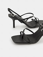 cheap Formal-Nude Strappy High Heel Sandals for Women - Minimalist Square Toe Dress Shoes &amp; Ankle Buckle