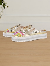 levne Pohodlné sandály-dámské zlaté flitrové tenisky na platformě mules – třpytivé slip-on boty s vyšívanými detaily pro festivaly, párty a street fashion
