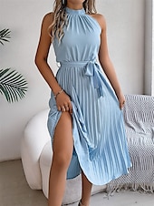 levne Jednoduché šaty-Dámské midi šaty zavinovací šaty áčkové šaty plisované šaty halter šaty dovolená dovolená volnočasové každodenní běžný střih grafické bez rukávů halter výstřih černé růžové vínové zelené letní