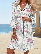 economico Abiti da vacanza-Per donna Mini abito Abito casual Abito linea A Moda Informale Da mare Giornaliero Standard Floreale Manica a 3/4 A V Bianco Blu reale Blu Verde Estate