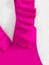 voordelige Eendelige badpakken-Dames Zwemkleding Een stukje Monokini Zwempak Ruche Blote rug Buikcontrole Hoge taille Slank Vakantie Strand Kleding Effen Kleur V-hals Mouwloos Badpakken