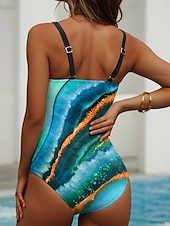 billiga One-piece-baddräkter-Kvinnors baddräkter En del monokini baddräkt Rygglös Mager kontroll Hög midja Slim Semester Strandkläder Geometrisk U-hals ärmlös badkläder