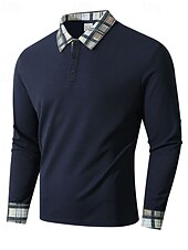 olcso Férfi klasszikus póló-Férfi Golfing Golf pólóingek Munka Hétköznapi Hajtóka Hosszú ujj Alap Modern Kockás Színes Kollázs Gombok Tavasz Ősz Normál Fekete Piros Sötétkék Barna Golfing
