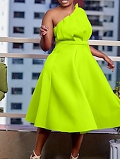 preiswerte Kentucky Kleid-Kentucky Derby Damen Midi Kleid A-Linie Kleid Fit And Flare Kleid Elegant Formal Party Hochzeitsgast Verlobung Reguläre Passform Grafisch Ärmellos Eine Schulter Weiß Pink Rot Fuchsia