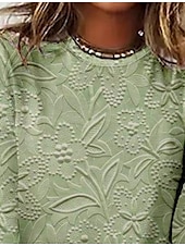 cheap Plain tee-Women&#039;s T Shirt Leopard Striped Casual Long Sleeve Crew Neck Regular Tops Daily Print Silver Sage Green Light Brown Blue Spring Fall