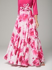 abordables Longueur du plancher-Robe Mère de la Mariée A-Line Robe Élégante Col V Longueur Du Sol En Chiffon Manche 3/4 avec Fleur Robe Derby Robe de Course Invité de Mariage 2025