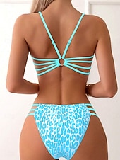 abordables Ensemble de bikinis-Maillots de bain pour femmes Bikini 2 pièces Maillot de bain échancré Sans dos Slim Vêtements de plage de vacances Léopard Col scoop sans manches