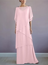 voordelige Vloerlengte-ts strand bruiloft a-lijn moeder van de bruid jurk formele bruiloft gast elegante bateau hals vloer lengte chiffon halve mouw met ruches drapering laag 2025