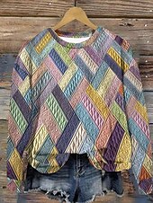 abordables Hauts Rayés et Géométriques-Femmes Sweats à capuche Géométrique Bloc de Couleur Occasionnel manche longue Col rond Hauts Réguliers Travail Tenue Quotidienne Occasionnel Imprimé Gris Claire Automne Hiver