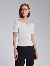 economico camicie, top e camicette-top in maglia a coste trasparente in chiffon