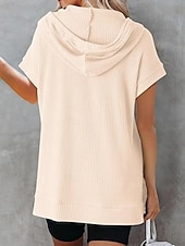 cheap T shirt Dresses-Women&#039;s Mini Dress Hoodie Dress Casual Dress Basic Casual Vacation Daily Regular Fit Plain Half Sleeve Hooded Black White Blue Fuchsia Summer