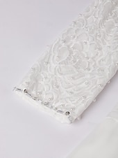 baratos Comprimento do chão-Vestido A-Line Para Mãe da Noiva Convidada Elegante Gola Redonda Comprimento do Tornozelo Chiffon Renda Mangas 3/4 com Franzido de Lantejoulas 2025