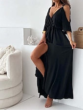 economico Vestito Semplice-Per donna Abito Lungo Maxi Abito Vestito Casual Vestito a ruota Abito Estivo Moda All'aperto Ferie Data Vestibilità regolare Semplice Senza Maniche Scollo a V Nero Rosa Rosso Estate Primavera