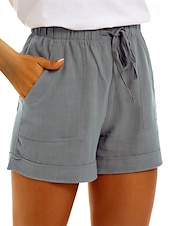 baratos Calça de linho de algodão simples-Mulheres Calças de linho de algodão Colheita Calça Palazzo Moda Roupa de rua Conforto Comprimento do joelho Cintura Alta Tecido Bolsos Com Cordão Cintura elástica Confortável Exterior Rua Roupa