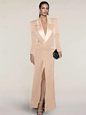 cheap Floor Length-Blazer Dress Mermaid / Trumpet Evening Gown Elegant Dress Pinstripe Tuxedo Dress Zipper Up Wedding Guest Formal Floor Length Long Sleeve Peak lapel collar Satin with Pocket 2025