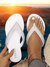 olcso Nyári szandálok-női strasszokkal díszített flip flop szandál – stílusos és kényelmes alkalmi szandál nyárra, strandra és nyaralásra