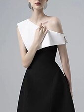 abordables Robes de cocktail-Robe de cocktail A-Line robe élégante retour à la maison cocktail party longueur thé sans manches une épaule poche mélange coton dos nu avec volants poche robes