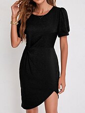 abordables Robe Simple-Robe Mini Femme Robe Portefeuille Robe T-Shirt Robe Tee Robe Unie Robe Bodycon Décontractée Vacances Travail Ville Ajustement Régulier Graphique Manches Courtes Col Rond Noir Blanc Vin Vert Été
