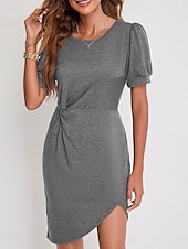 abordables Robe Simple-Robe Mini Femme Robe Portefeuille Robe T-Shirt Robe Tee Robe Unie Robe Bodycon Décontractée Vacances Travail Ville Ajustement Régulier Graphique Manches Courtes Col Rond Noir Blanc Vin Vert Été