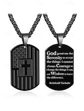 economico Gioielli da uomo-collana con targhetta per cani con bandiera americana in acciaio inossidabile con design a croce – ciondolo unisex di ispirazione militare per abbigliamento casual e occasioni patriottiche