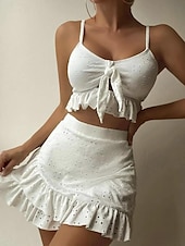 cheap 3 Pieces Bikini Set-Women&#039;s Swimwear Bikini Three Piece Skirt Swimsuit Backless Slim Vacation Beach Wear Solid Color V Neck Sleeveless Bathing Suits