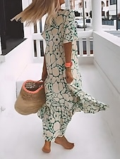 ieftine Artă și design rochii-Pentru femei Rochie Maxi Rochii Tricou Rochie de schimb Rochie de vară Casual Vacanță Zilnic Fit regulat Grafic Manșon scurt În V Negru Roz Îmbujorat Portocaliu Trifoi Vară