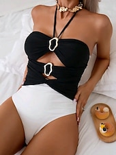 billiga One-piece-baddräkter-Dam Badkläder En bit Monokini Baddräkt Öppen rygg Magkontroll Hög midja Semester Standkläder Ensfärgat Axelbandslös Ärmlös Baddräkter