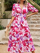tanie Sukienka Sztuka i Design-Sukienka midi dla kobiet gorsetowa sukienka sukienka w kształcie litery A wakacyjna casual codzienna wakacyjna regularna z grafiką krótki rękaw dekolt w serek czarna jasna zieleń czerwona niebieska