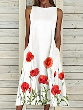 billiga Blommiga klänningar-Kvinnors Midi Klänning A Linje Klänning T Shirt Klänning Tee Klänning Off The Shoulder Klänning Atletisk Klänning Avslappnad Semester Daglig Regular Fit Blommig Ärmlös Off Shoulder Gul Röd Blå Lila