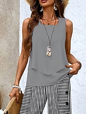 voordelige Tweedelige sets-Vrouwen 2-delige Mode Tanktop Broeksets Mouwloos Vierkante Hals Gestreepte Gelaagde Print Casual Dagelijks Grijs Zomer Reguliere Pasvorm