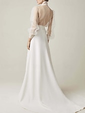 abordables robes de mariée décontractées-Robe de soirée sirène  trompette élégante formelle mariage traîne de cour manches longues col chemise ceinture  sangle organza avec nœud(s)