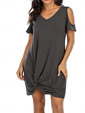 ieftine Rochie simplă-Rochie mini pentru femei Rochie înfășurată Rochie tip T-shirt Rochie tip Tee Rochie de culoare solidă Rochie tip shift Rochie Off The Shoulder Casual Vacanță Casual Zilnică Ajustare regulată Grafic