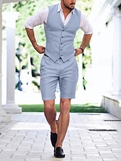 billige Bryllupsdresser-Menns bryllup lin dresser lys khaki himmelblå sommer ensfarget skreddersydd passform 2-delt