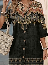 billiga Boho-klänning-Dam Mini klänning Vardagsklänning Stylish Grundläggande Ledigt Semester Dagligen Normal Blommig Grafisk 3/4 ärm V-hals Orange Sommar Vår