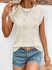 cheap Stripe&amp;Geometric tee-Women&#039;s T Shirt Plain Elegant Fashion Modern Sleeveless Crew Neck Regular Tops Daily Weekend White Pink Blue Green Summer Spring