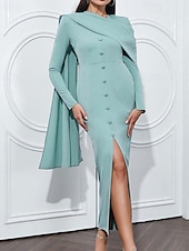 voordelige Cocktailjurken-Zeemeermin  Trompet Avondjurk Elegante Jurk Formele Bruiloft Vloer Lengte Lange Mouw Cowl Hals Stretch Crêpe met Plooien Split