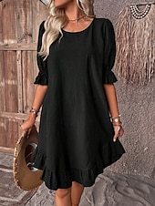 economico Vestiti-Per donna Mini Abito Abiti ispirati al lino Vestito Casual Abito in cotone e lino Elegante Casual Vacanza Quotidiano Data Vestibilità regolare Semplice Mezza Manica Girocollo Nero Cachi Verde militare