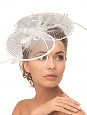 cheap Fascinators-Headdress Tulle Cotton Fabric Bowler / Cloche Hat Wedding Elegant Vintage With Feather Headpiece Headwear Fascinators Race Day Dress