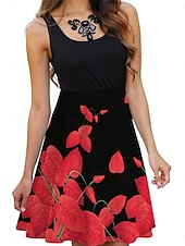 cheap Floral Dress-Women&#039;s Mini Dress Sundress A Line Dress Slip Dress Off The Shoulder Dress Vacation Casual Vacation Daily Regular Fit Floral Sleeveless Crew Neck Black And White Black White Pink Summer